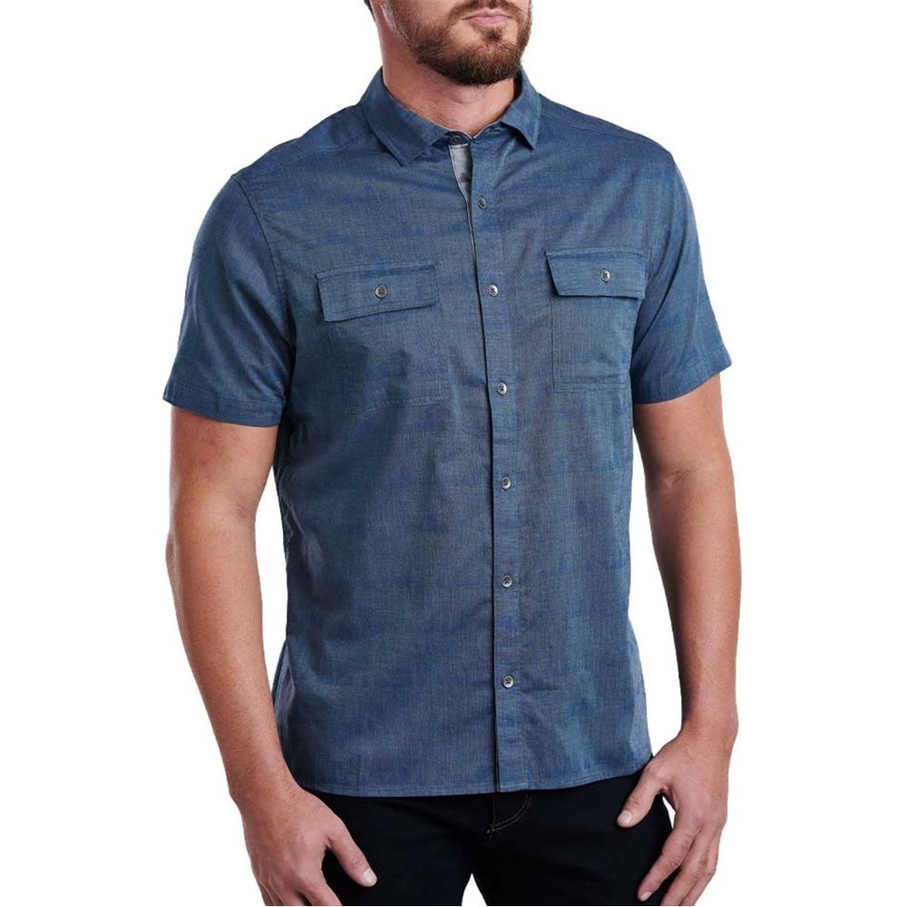 Kuhl Men’s Thrive Button Down Shirt Shortsleeve Casual Outdoor in Blue Cove L